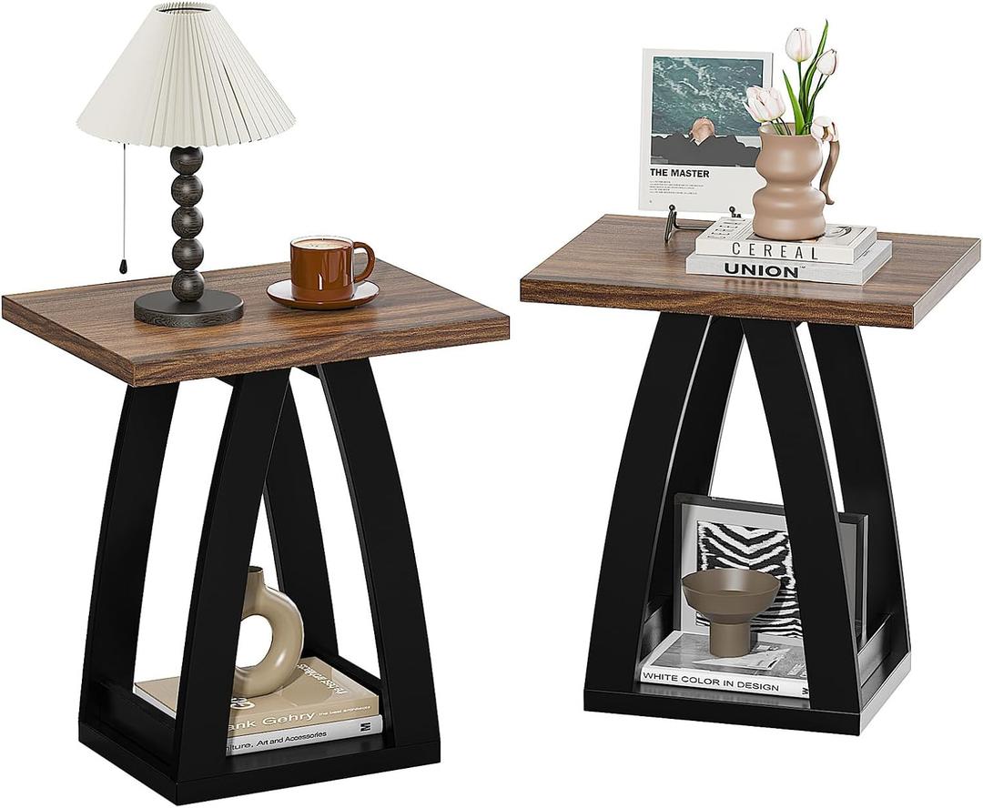 End Tables Living Room Set of 2. Side Tables Living Room. Side Table Beside Sofa. Modern End Table for Home. Black-Brown End Tables Set of 2, 19 inches x 15 inches x 22 inches