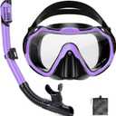 Snorkeling Gear for Adults, Adult Snorkel Set with Panoramic Anti-Leak and Anti-Fog Tempered Glass Snorkel Mask, Dry Top Snorkel, Snorkle Mask Set Adult with Mesh Bag Ear Plug for Snorkeling