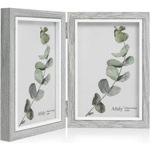Afuly 4x6 Picture Frame Double Picture Frames 4 by 6 Grey Hinged Photo Frames Modern Wooden Frame Desk Vertical 2 Openings Display Gifts for Chirstmas Wedding Birthday Grandma Women Mom Friends,Double, 4x6 Grey