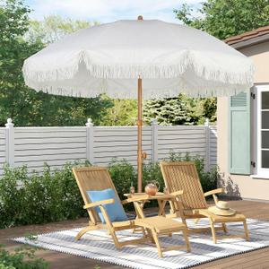 HOMEDEMO Boho Patio Umbrella with Fringe, Outdoor Tassel Umbrella with UPF50+ Sun Protection and Push Button Tilt, Premium Aluminum Pole & Fiberglass Ribs, Includes Hanging Hook