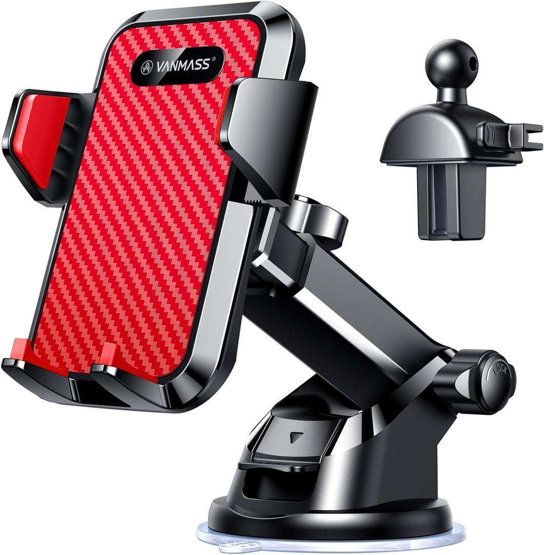 VANMASS 2025 Strongest & Military-Grade Car Phone Mount Patent & Safety Ultimate Cell Phone Holder Best Handsfree Stand for Dash Windshield Vent for iPhone 16 Pro Max 15 14 Android & Truck, Red
