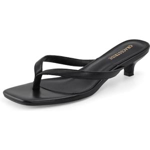 Womens Flip-Flops Kitten Heels Thong Sandals For Women Square Toe Slip On Fashion Summer Dress Sandals (9, Black)