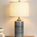 Modern Ceramic Table Lamp, 24.5" Living Room Lamps 3-Way Dimmable Gray Nightstand Lamp with White Shade|Tall Bedside Lamp Desk Decor Lamps for Bedrooms Farmhouse Office End Table Lamps(Bulb Included)