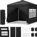 Garvee 10x10 Pop Up Canopy Tent with 4 Sidewalls, 1-Button Easy Setup Outdoor Canopy Shelter with Mesh Windows, Zipper Doors, Steel Frame, Wheeled Carry Bag, UV & Water-Resistant, Black