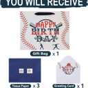 wishinside 13” Large Baseball Happy Birthday Gift Bag Set with Handles, Greeting Card, Tissue Papers and Stickers for Boys Kids Teens, Sport Themed Birthday Design, 1 Pcs