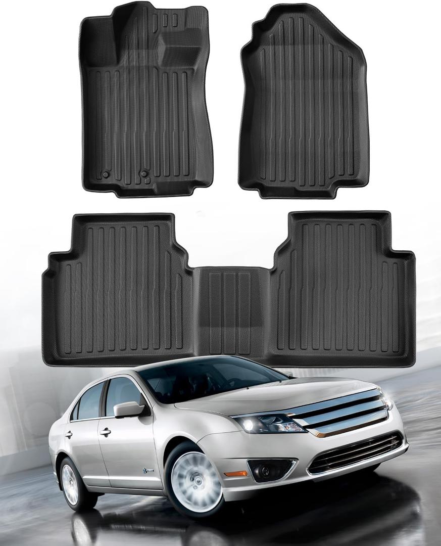 All Weather Floor Mats for Ford Fusion 2010 2011 2012, Custom Fit for Front 2nd Backseat Row Liners for Lincoln MKZ, TPE Heavy Duty Non-Slip Odorless Black Car Accessories for Mercury Milan 2010-2011