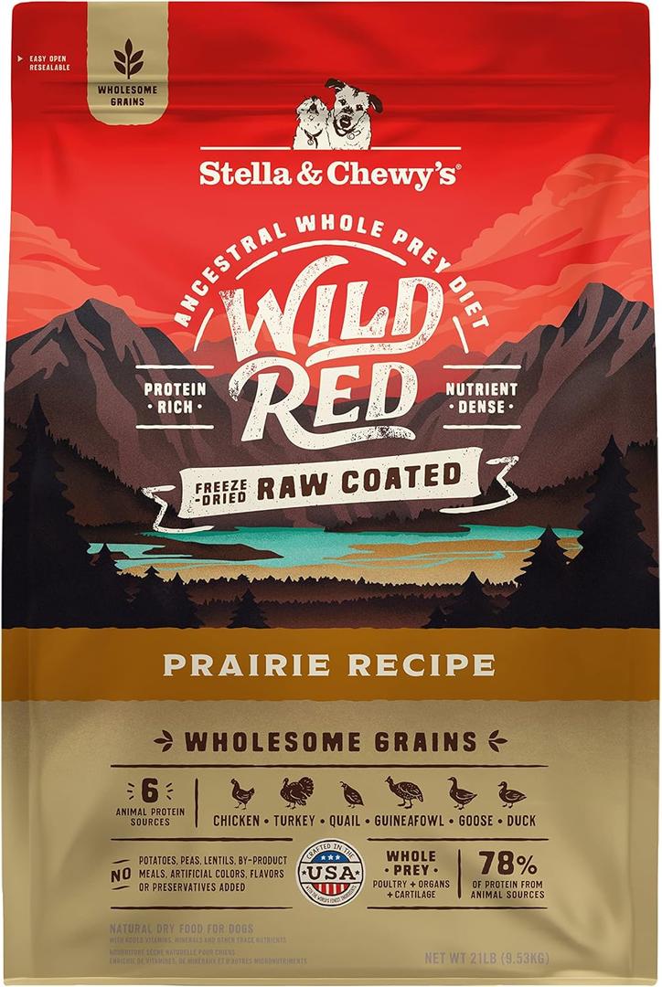Stella & Chewy's Wild Red Dry Dog Food Raw Coated High Protein Wholesome Grains Prairie Recipe, 21 lb. Bag, BBD: 08/05/2026