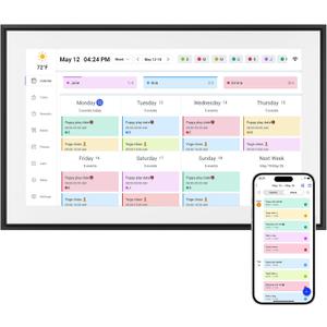 15.6 Inch Digital Calendar & Chore Chart, Smart Weekly and Monthly Planner, 1080P IPS Touchscreen Display for Family Schedules, Wall Mount and Desk Stand Included, Also Share Photos