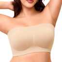 Strapless Bra for Women No Slip Silicone Grip Bandeau Bra with Fixed Pads Convertible Tube Top Bra with Fabric & Clear Straps, M
