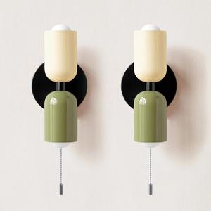 Wall Sconces Double Head Bedside Lamps Vintage Wall Light Bedroom Lamps Modern Wall Light Set of 2 Green and White