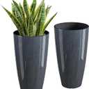 QCQHDU 21 inch Tall Planters for Outdoor & Indoor Plants, 2 Pack Sturdy Plant-Flower-Tree Pots for Front Porch Patio Deck Living Room Decor (Dark Grey)