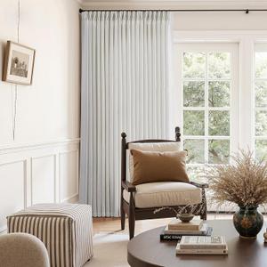 60 Inch Extra Wide Pinch Pleated Linen Curtains 112 Inch Length for Living Room Large Window Drapes Light Filtering Privacy for Bedroom Back Tab with Hooks Clip Rings 60"W x 112"L (Pack of 1), Beige White
