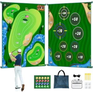 Golf Chipping Game Mat, Double Sided Golf Hitting Mat,6x5 FT Golf Practice Mat Outdoor Indoor Golf Games for Adults,Score Sticky Playing Golf Balls for Home Backyard Garage Game (No Club)