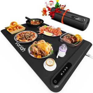 Warming Mat for Food, Voriah Electric Warming Tray with 3 Temp Settings & Auto Shut-Off, Food Warmer with Thick Silicone Surface to Keep Food Warm at Buffet, Parties, and Family Use(Black (L-24*16'')