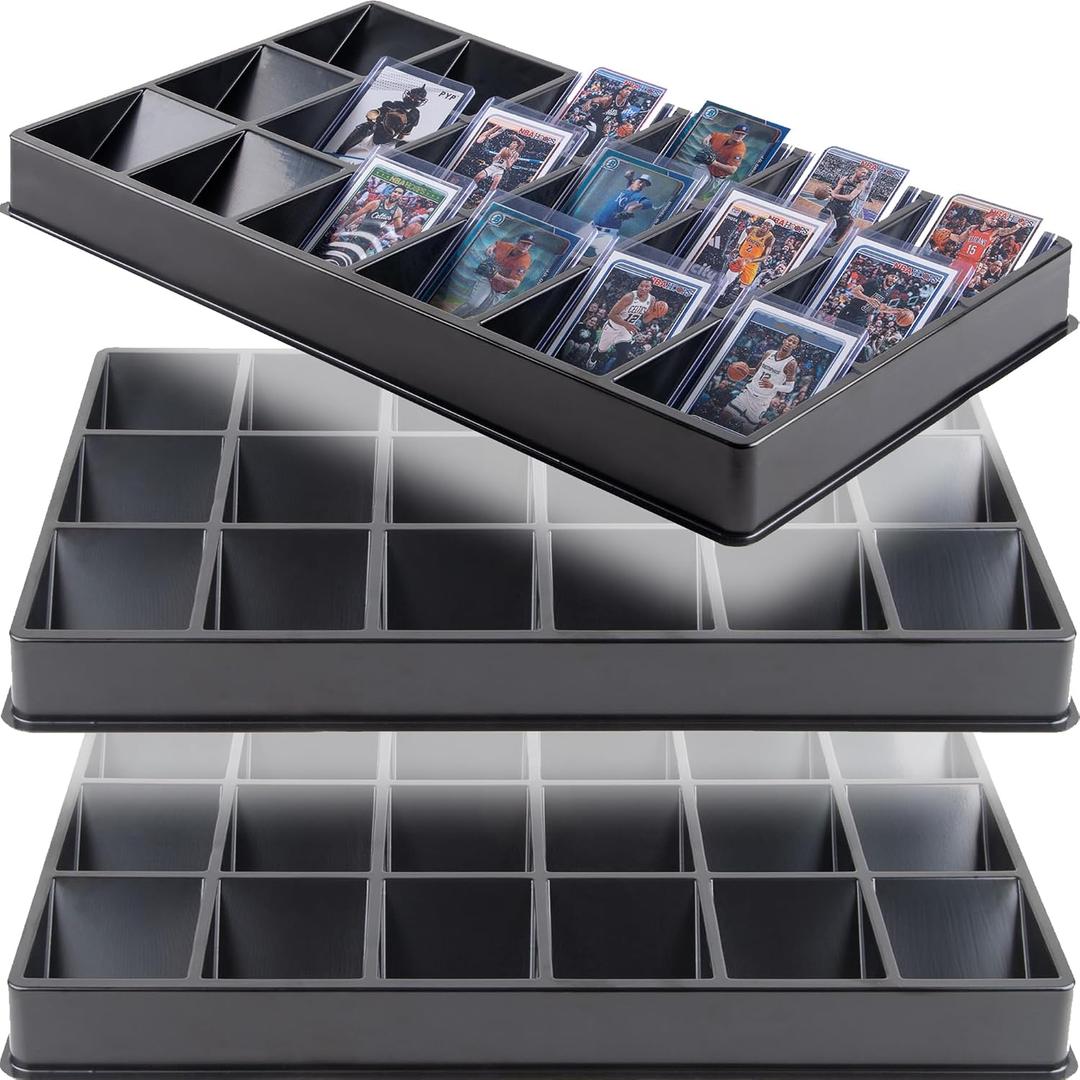 (3 Pack 18-Slot Toploder Trading Card Sorting Tray - Improved Design Compatible with Top Loaders, One Touch & Sleeved Cards