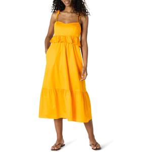 Amazon Essentials Women's Fit and Flare Cotton Sateen Empire Waist Midi Ruffle Dress