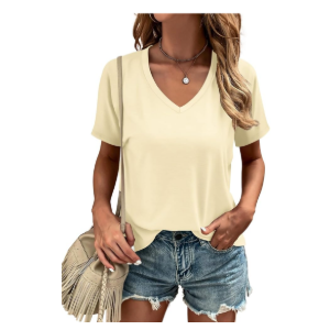 ANRABESS Women Short Sleeve V Neck Ribbed Knit Fitted Shirts Basic Tees Tops 2025 Summer Casual T-Shirts Going Out Outfits, S