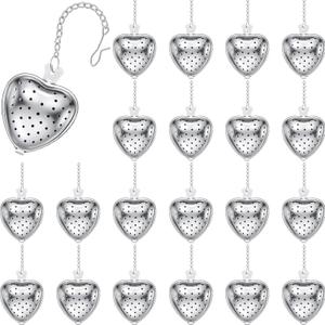 Sumind 25 Pcs Heart Tea Strainer Stainless Steel Ball Infuser Loose Leaf Steeper Interval Diffuser Mesh Filters with Extended Chain Hook for Cup Bottle Tea Party Wedding Bridal Shower(Silver)