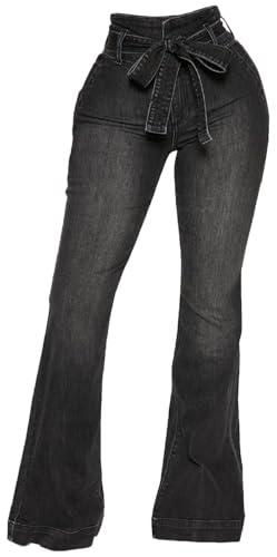 KDF High Waisted Flare Jeans for Women Bell Bottom Jeans with Belt for Women Stretch Wide Leg Jeans, XL