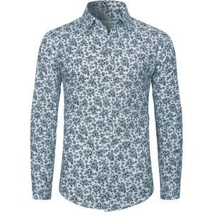 fohemr Mens Floral Shirt Casual Button Down Long Sleeve Flower Printed Shirt 100% Cotton M