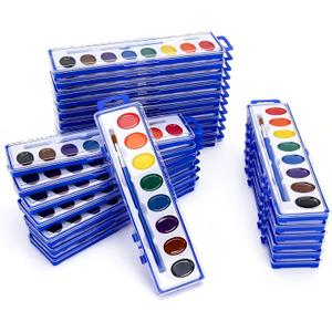 Watercolor Paint Sets, 8 Washable Colors With Brushes, 25 Pack Water Color Paint Bulk For Classroom, Party Favors and Art Activities
