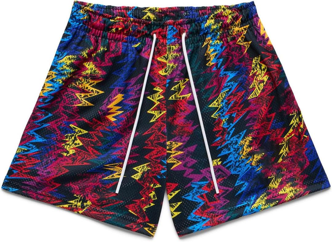 Mens Mesh Floral Shorts Art Print Butterfly Graphic Lightweight Casual Loose Designer Knee Length with Pockets (M)