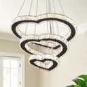 Modern 3 Ring Heart Chandelier Crystal Light Fixture LED Pendant Lighting Adjustable Stainless Steel Ceiling Hanging Lamp for Living Room Dinning Room Kitchen (Changeable Color) (B-Changeable Color-3heart)