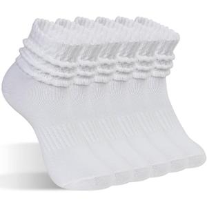 6 Pairs Women's Scrunched Crew Socks Womens Boot Calf Socks Women sports compression Socks for Running and Athleisure (White)