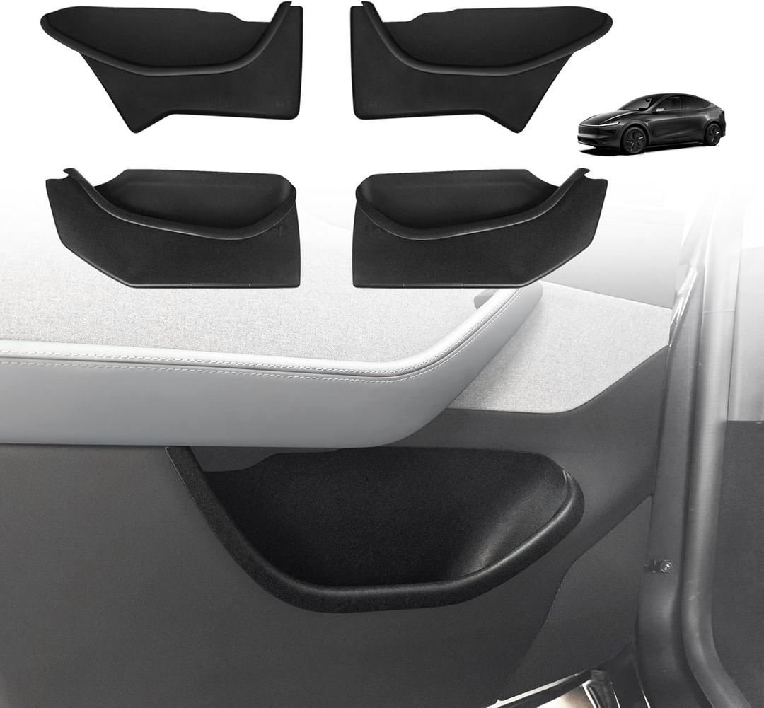 BestEvMod 4PCS Door Organizer Tray Compatible with 2026 Model Y Juniper Refresh Accessories Anti-Slip Easy to Clean Set of 4 Front & Rear Door Side Pocket Storage Box Insert Tray (Full-Wrap)