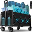 Collapsible Wagon Cart with Wheels Foldable: 500LBS Heavy Duty Folding Utility Wagon - Portable All Terrain Grocery Wagon Cart for Groceries Shopping Outdoor Camping Sports, Black