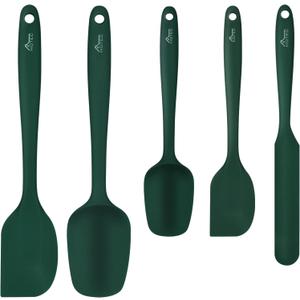 HOTEC 600 Heat Resistant BPA-Free Silicone Rubber Spatula Set,Kitchen Cooking Spatulas, Baking, Mixing for Non Stick Cookware, Dishwasher Safe, Dark Green Set of 5
