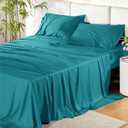 Bedsure Queen Sheet Set, Cooling Sheets for Queen Size Bed Set, Rayon Derived from Bamboo, Breathable & Soft Deep Pocket Up to 16 Inches, Hotel Luxury Silky Bedding, Bedsheet & Pillowcases, Turquoise