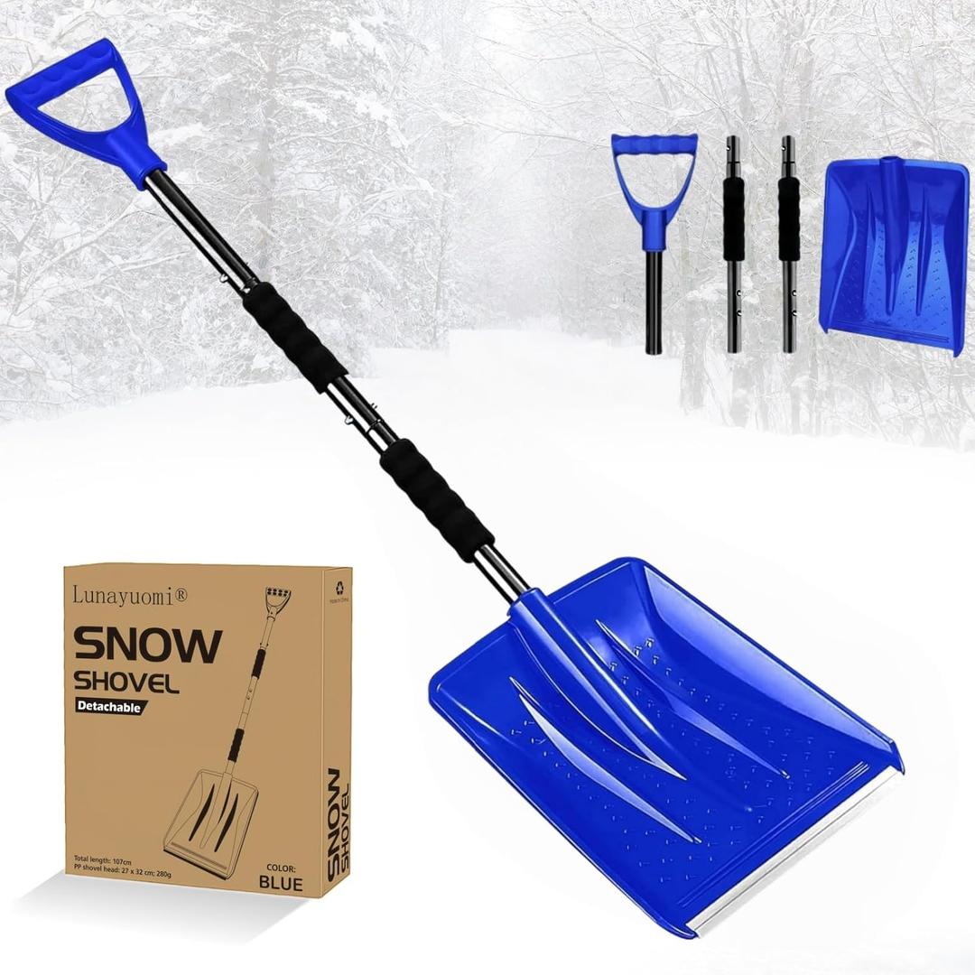Snow Shovel for Car & Driveway, 2026 New Upgrade Snow Shovels, 42.5" Lightweight Aluminum Alloy Shovel, Detachable Emergency Snow Shovel for Cars, Home, Garden, Mud and Snowman, Snow Removal (Blue)