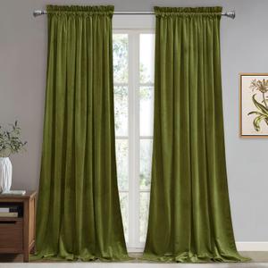StangH Olive Green Curtains for Bedroom, Rod Pocket Room Darkening Window Drapes Christmas Holiday Home Decoration for Party Backdrop/Living Room, W52 x L90, 2 Panels