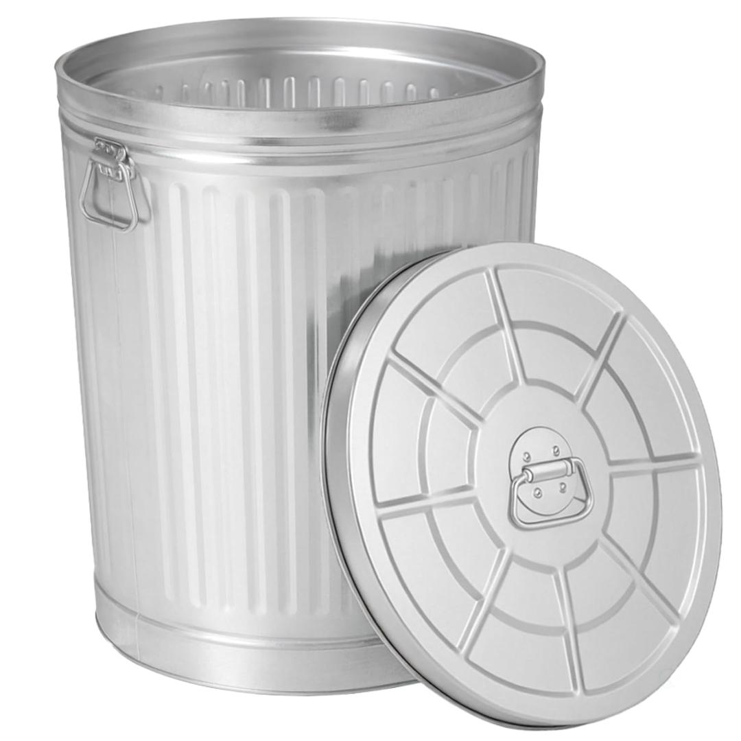 Gardenised Round Galvanized Steel, 26 Gallon Trash Can with Lid - Durable Metal Bucket for Backyard, Lawn, Garden and Yard Use - Weather-Resistant Garbage Can for Indoor and Outdoor, 28-inch