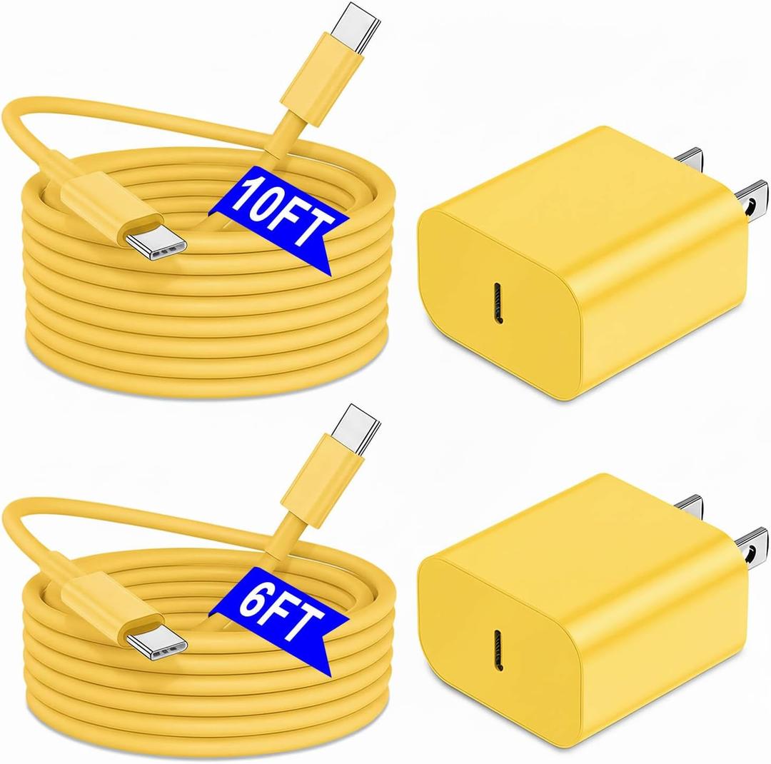 iPhone 17 16 15 Charger Fast Charging 6FT+10FT Cable, 20W USB C Charger, USBC Wall Charger for i Phone 17 Air 16 16e/16 Pro/16 Pro Max/15/15 Plus/15 Pro/15 Pro Max,i Phone iPad Pro/Mini (Yellow)