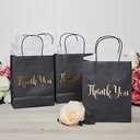 Sparkle and Bash 24 Pack Medium Black Thank You Party Favor Paper Goodie Gift Bags with Handles, Gold Foil