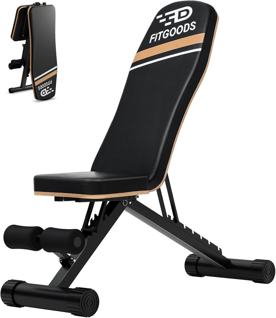 FitGoods Assemble-Free Foldable Weight Bench Press for Home Gym, 660 LBS Capacity Incline Decline, Sit-up Bench for Full-Body Strength Training