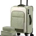 LOVEVOOK Carry On Luggage 22x14x9 Airline Approved,20 Inch Carry-on Suitcase for Women,Softside Suitcases with Wheels,Rolling Checked Luggage with TSA Lock,Lightweight Travel (Bean Green/Rice White)
