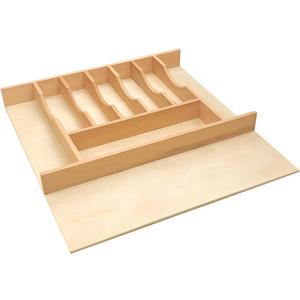 Silverware Drawer Organizer - Trim-to-Fit with Adjustable Dividers for Kitchen Utensil Storage, Beech Wood Frame with 11 Sizes (20.63" W x 22" D)