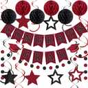 Seenelling 2026 Graduation Decoration Congrats Grad Banner with Hanging Swirl Honeycomb Ball Circle Garland Grad Party Supplies for College Senior High School Classroom Decor(Burgundy and Black)