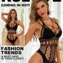 RSLOVE Lingerie for Women Sexy Lace Bodysuit Fishnet Teddy One Piece Deep V Mesh Babydoll (Black)