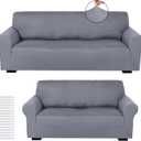 Peryiter 2 Pcs Sofa Covers Loveseat Couches Covers for Living Room Slipcover Set Furniture Protector for Couch Arm Chair, Form Fit Stretch, Wrinkle Proof(Light Gray,Milk Silk)