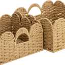 StorageWorks Scalloped Wicker Basket, Woven Baskets for Storage, Rattan Baskets with Handles, Paper Rope Basket for Organizing and Decor, 2 Pack