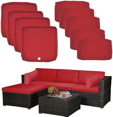 8 Pack Patio Cushion Covers Set Outdoor Furniture Cushion and Pillow Cover Replacement Fit for 5 Pieces 4-Seater Wicker Rattan Patio Sectional Sofa Chair Couch Set,Red-Cover Only (Large) 2x2 FIT