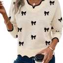 Womens V Neck Pullover Sweaters Long Sleeve Scallop Trim Knit Tops Loosed Fit 2026 Fall Outfits