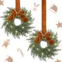 Thiccywoov 2 Pcs 9 Small Christmas Bow Wreath Xmas Velvet Brown Knot Artificial Norfolk Pine Winter Garlands for Cabinet Front Door Window Home Wall Decor (Christmas Bow Wreath)