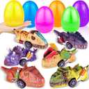 AMENON 6 Pack 4.6" Large Easter Eggs Filled with Dinosaur Pull Back Car Toys, Easter Basket Essential Stuffers,Eggs with Toys Inside Pull Back Vehicles for Kids Toddlers Boys Girls Party Favors Gifts