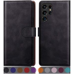 SUANPOT for Samsung Galaxy S22 Ultra with RFID Blocking Leather Wallet case Credit Card Holder,Flip Folio Book Phone case Shockproof Cover Women Men for Samsung S22 Ultra case Wallet Black