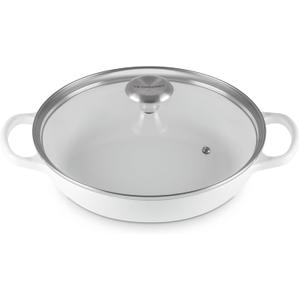 Le Creuset Enameled Cast Iron Signature Round Braiser with Glass Lid, 2.25 qt., White